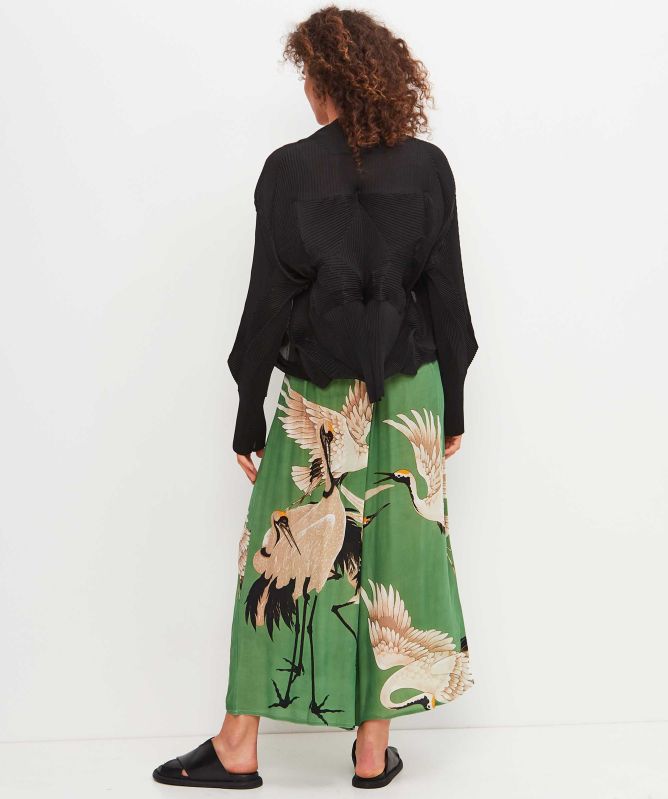 One Hundred Stars Stork Pea Green Crepe Palazzo Trousers