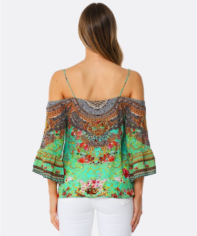 INOA V NECK TOP MAO COLLAR 120219/EXUMA BLEU/405V