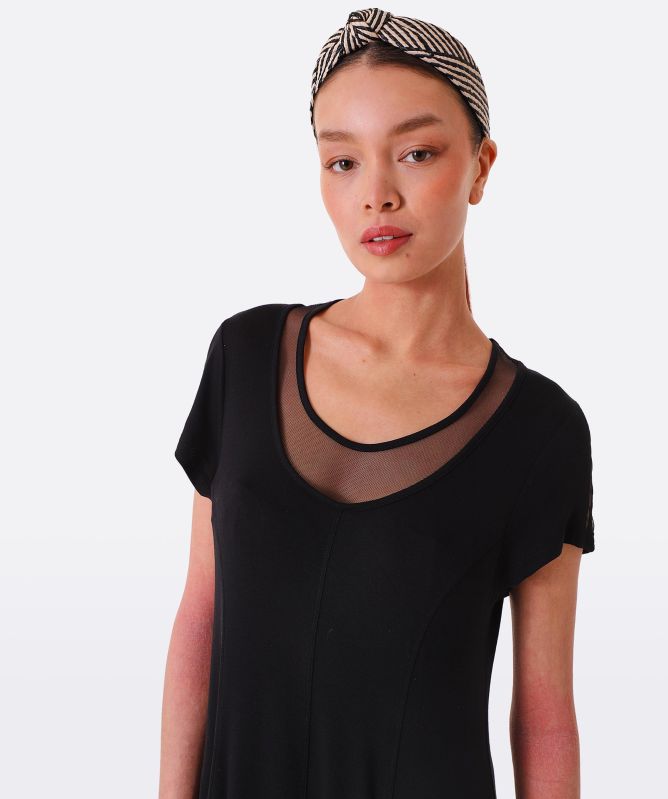 Mesh Insert Midi Dress