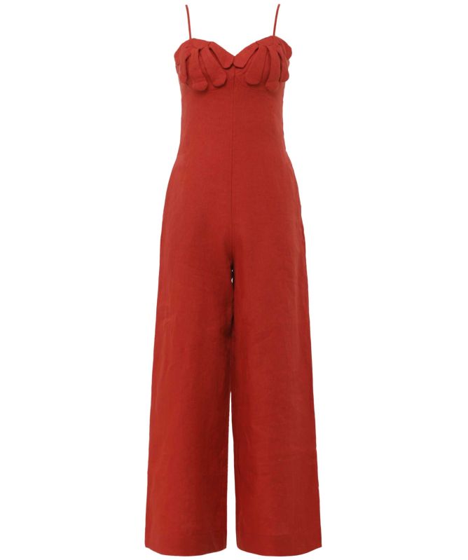 FARM Rio Red Petals Bodice Linen Jumpsuit