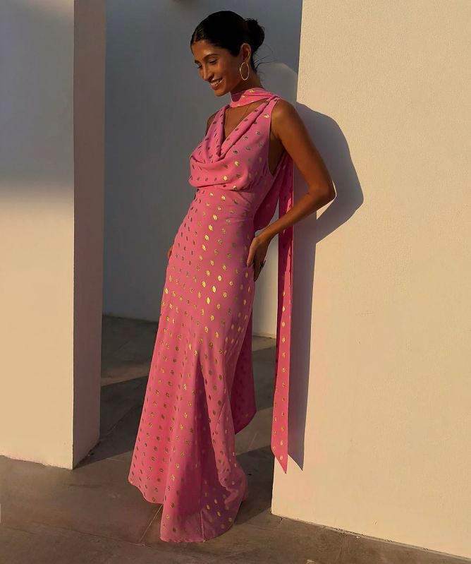 Never Fully Dressed Sophie Gold Fleck Maxi Dress