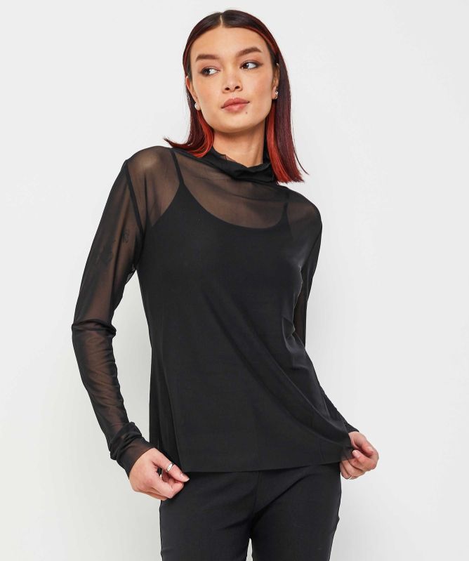 Bize Tulle Turtleneck Blouse
