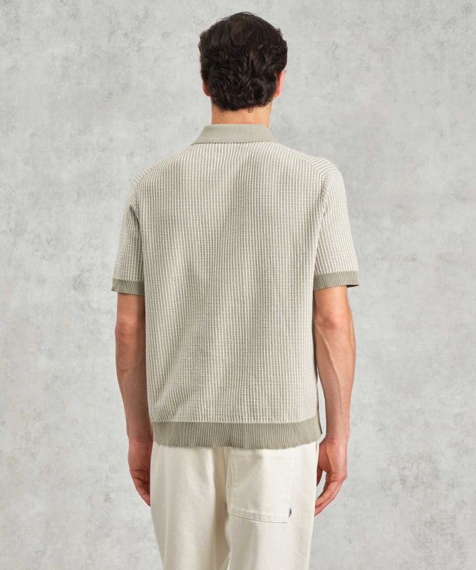 Wax London Ladder Stripe Knit Turin Polo Shirt