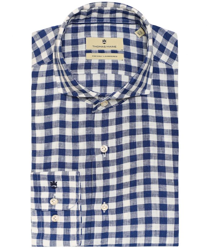 Thomas Maine Tailored Fit Linen Gingham Roma Shirt