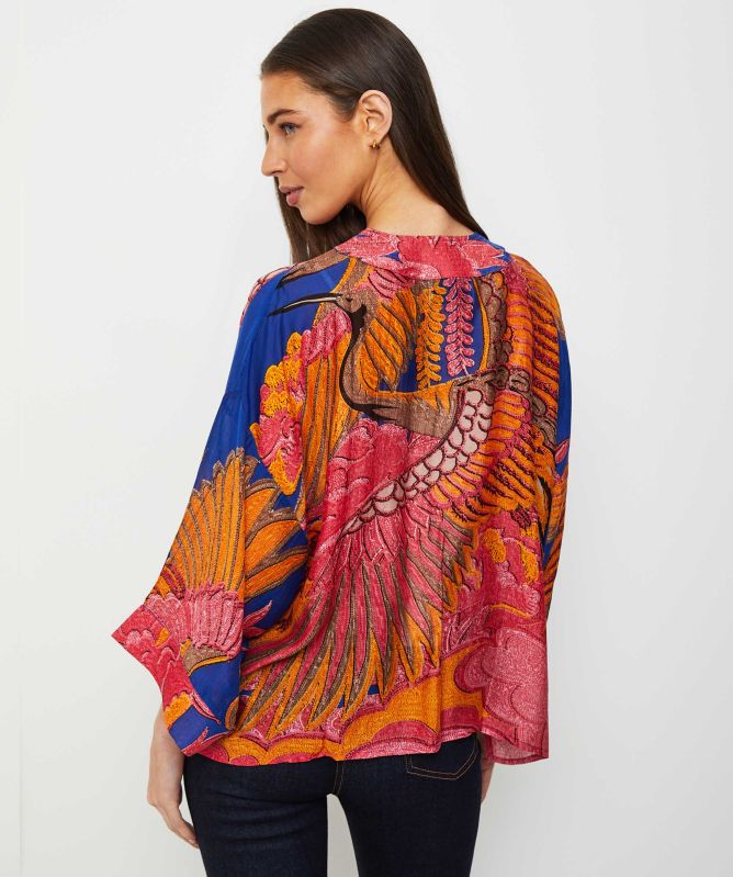 One Hundred Stars Crane Cobalt Kimono