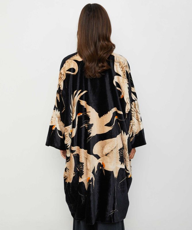 One Hundred Stars Stork Black Velvet Grande Kimono