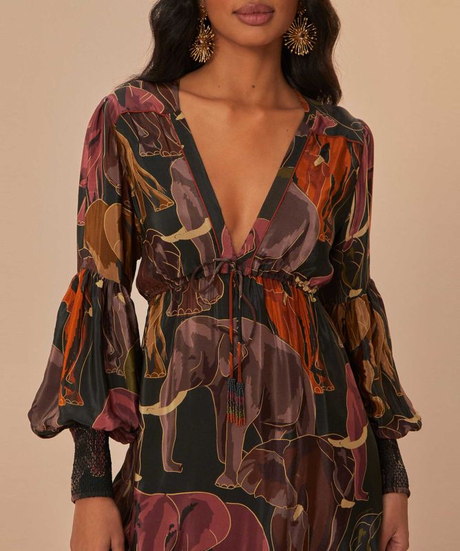 FARM Rio Elephants Green Maxi Dress