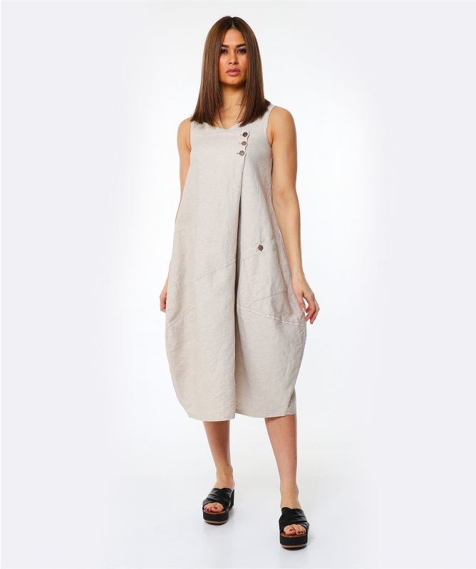 knee length dresses for ladies Diya Linen Blend Sleeveless Asymmetrical Mini – Maggy London main image 1