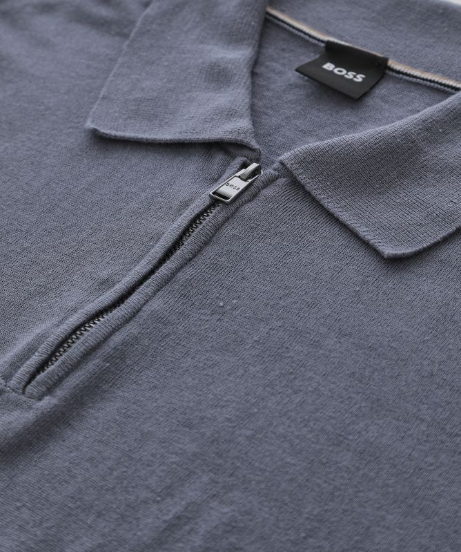 BOSS Zipper Neck Linen Blend Polo