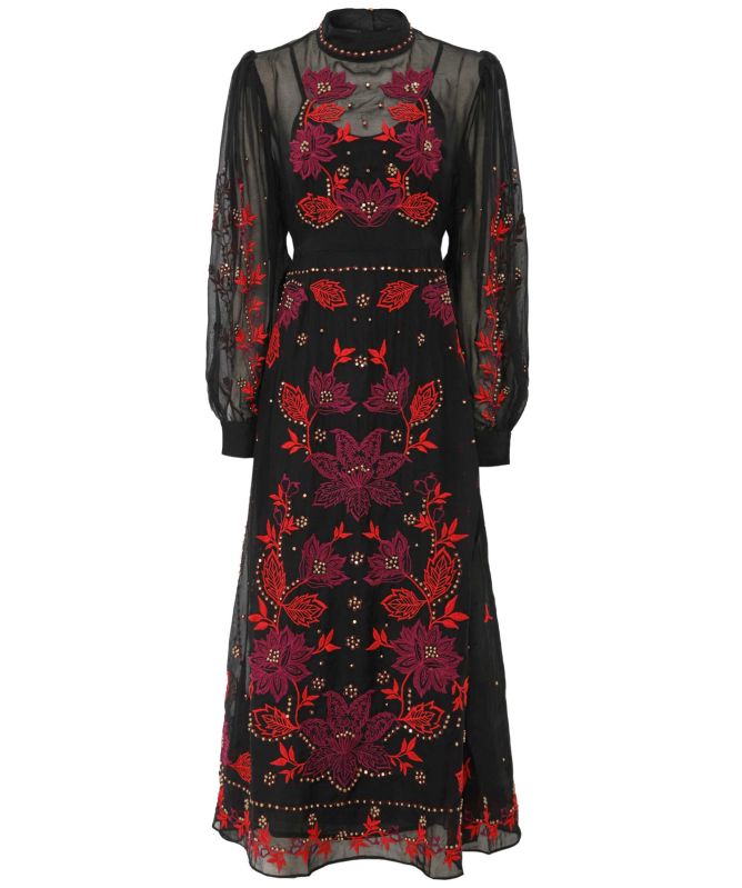 FARM Rio Organza Long Sleeve Midi Dress