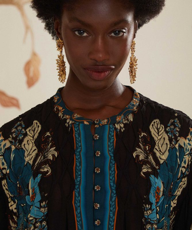 FARM Rio Blossom Tapestry Smocked Blouse