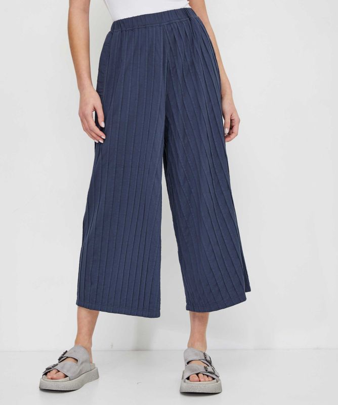 Yaccomaricard Cotton Pintuck Wide-Leg Trousers