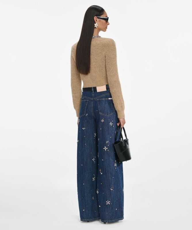 Self-Portrait Blue Embellished Wide Leg Jeans