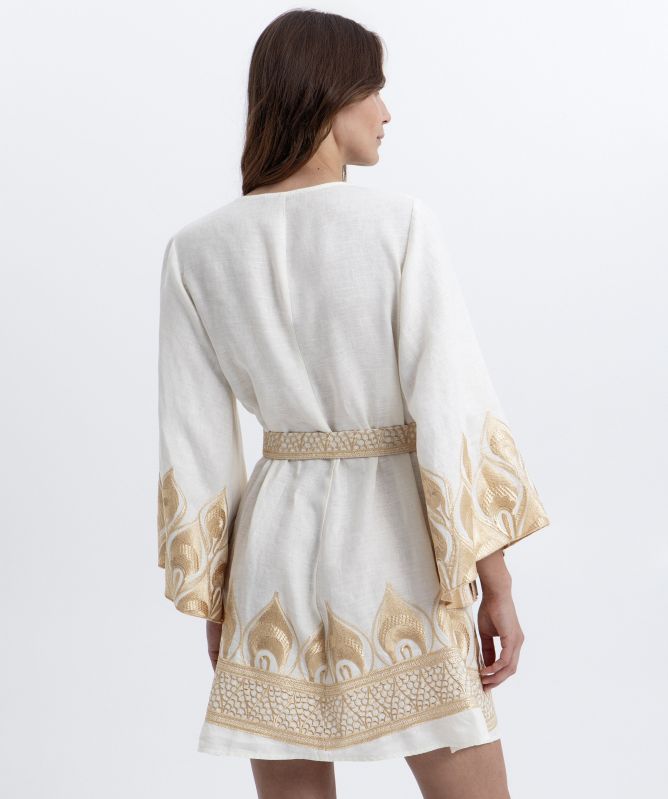 Greek Archaic Kori Phoenix Embroidered Wrap Dress