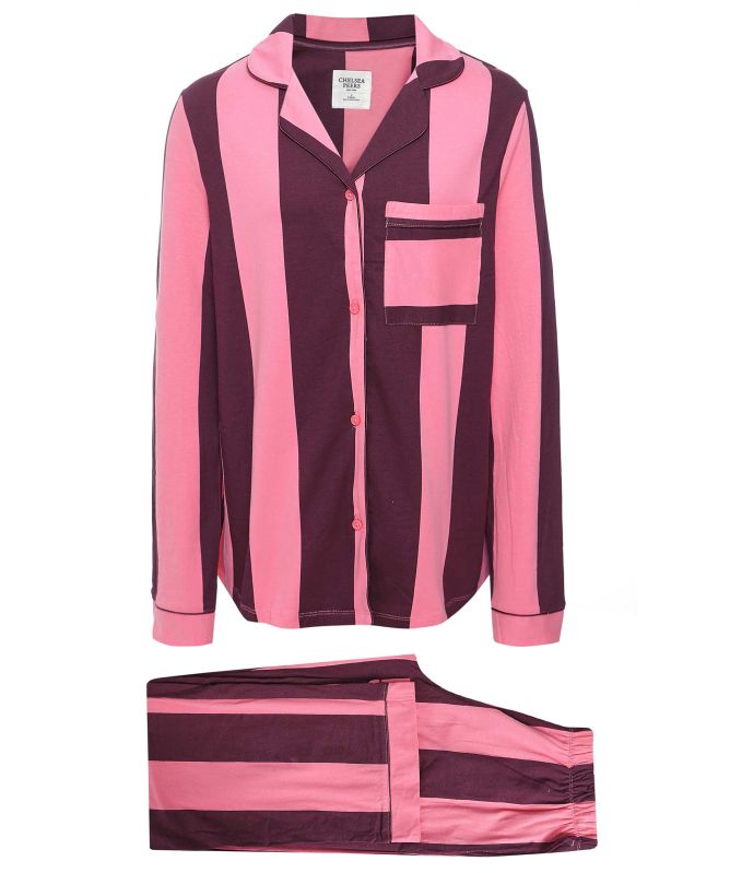 Chelsea Peers Organic Cotton Striped Long Pyjamas