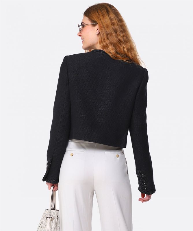 Self-Portrait Textured Wool Cropped Jacket