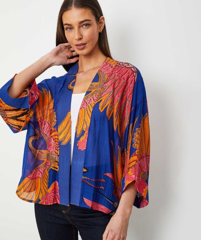 One Hundred Stars Crane Cobalt Kimono