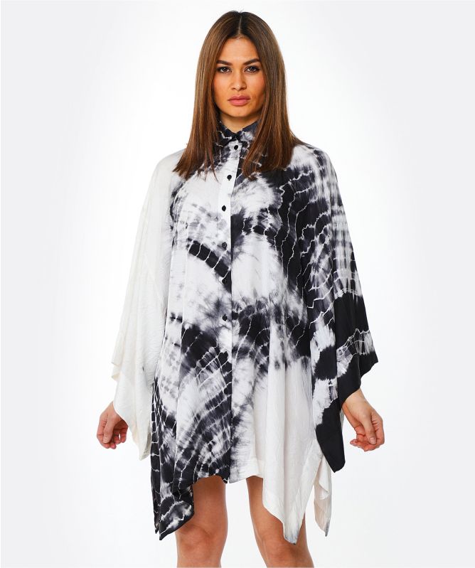 NU London Wide Sleeve Tie-Dye Silk Tunic Shirt