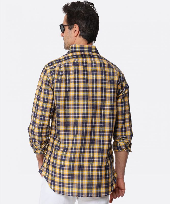 Stenstroms Fitted Body Linen Cotton Check Shirt