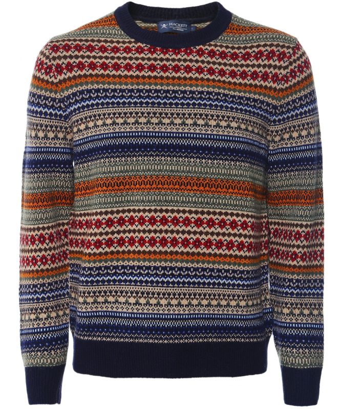 Hackett Merino Wool Crew Neck Fair Isle Sweater