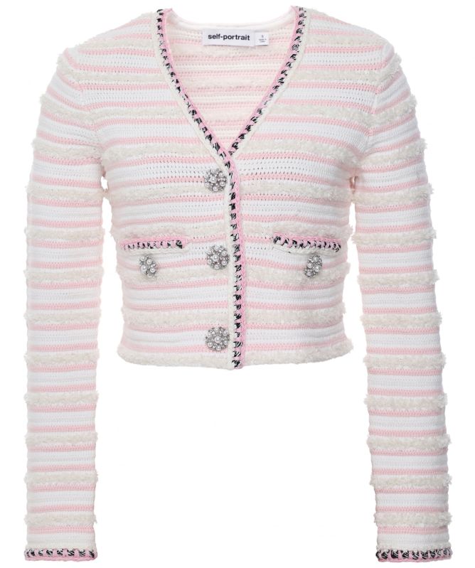 Self-Portrait Stripe Knit Cropped Cardigan