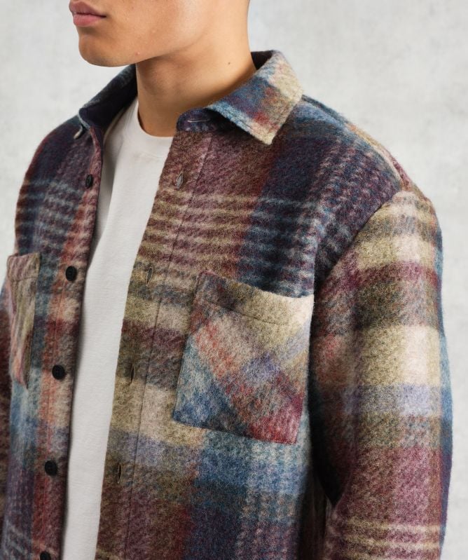 Wax London Wool Check Whiting Overshirt