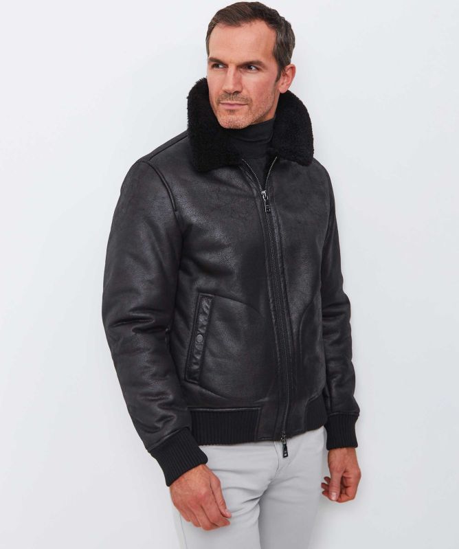 Seinse Faux Leather Bomber Jacket