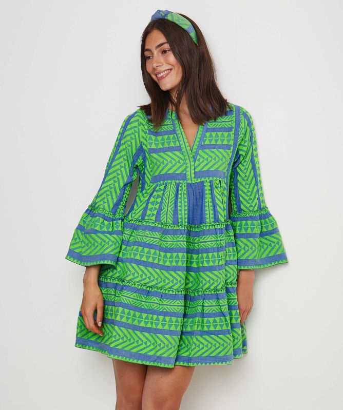 devotion twins mini dress Devotion Twins Ella Yellow Flared-Sleeve Tiered A-Line Mini Dress