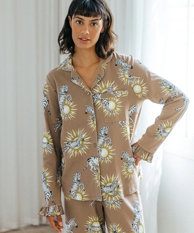 Chelsea Peers Celestial Zebra Frill Long Pyjama Set