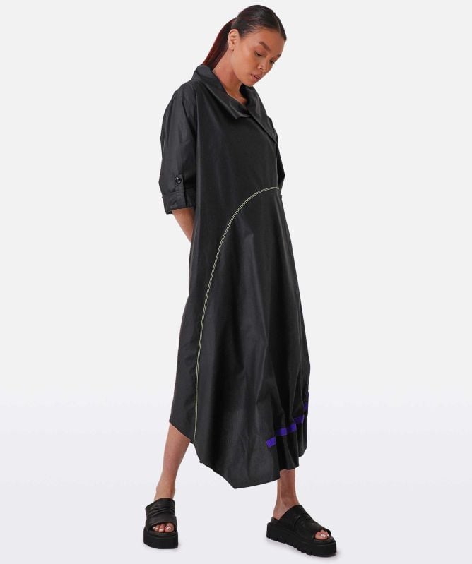 Bize Ruched Asymmetric Collar Dress