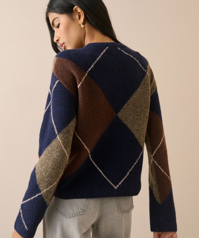 Nobody's Child Argyle Ribbed Trim Henley Sweater