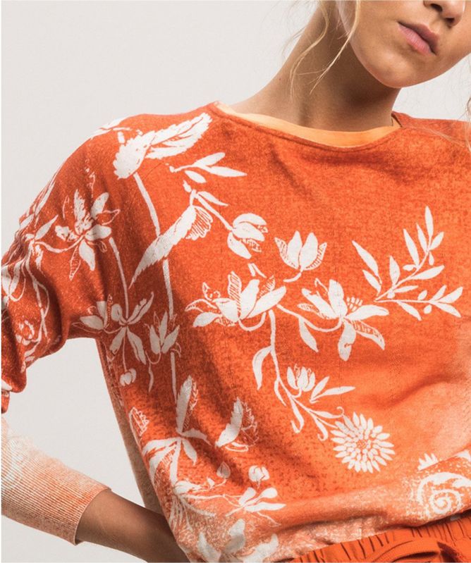 High Invent Floral Print Lightweight Sweater