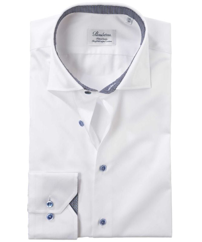 Stenstroms Fitted Body Contrast Trim Shirt