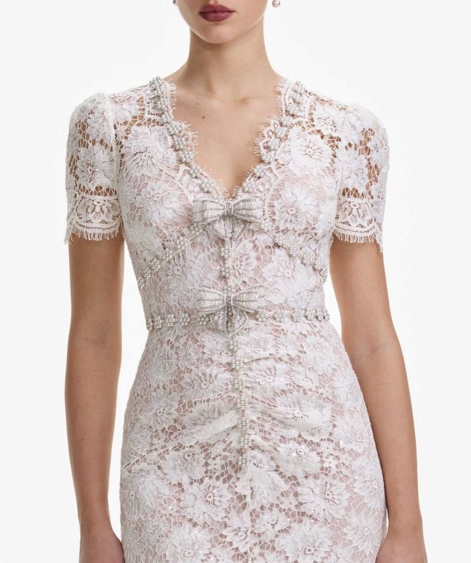 【送料&関税込】self-portrait Fine Lace Pearl Self-Portrait Fine Lace Pearl Midi Dress