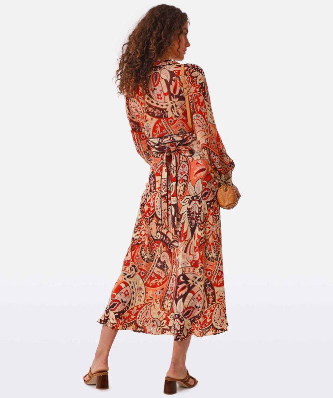 RIXO Ayla Silk V-Neck Midi Dress