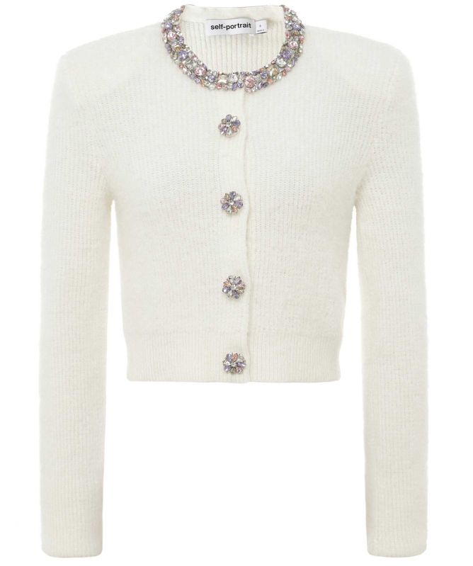 Self-Portrait Embellished Trim Alpaca Cardigan