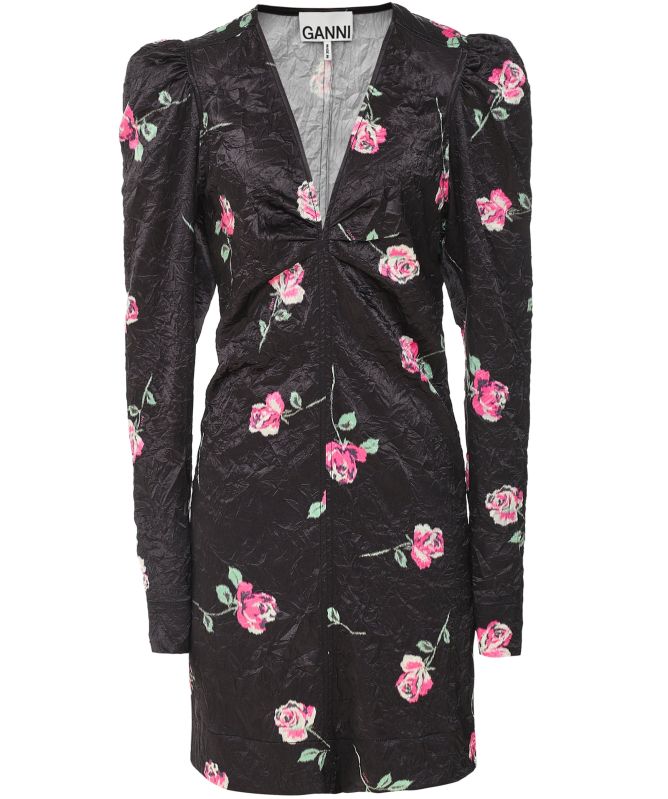 GANNI Black Crinkled Satin Mini Dress | Jules B