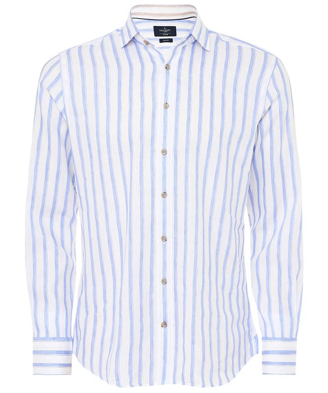 Hackett Slim Fit Linen Cotton Herringbone Stripe Shirt