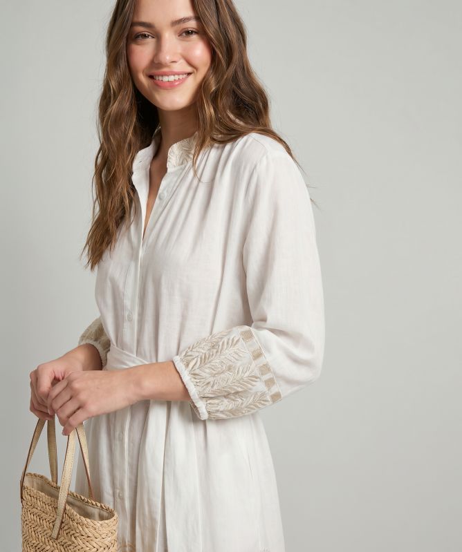 Greek Archaic Kori Papyrus Embroidered Shirt Dress