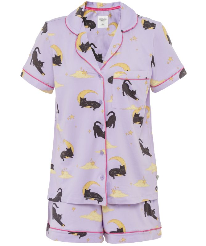 Chelsea Peers Halloween Cat Print Short Pajamas