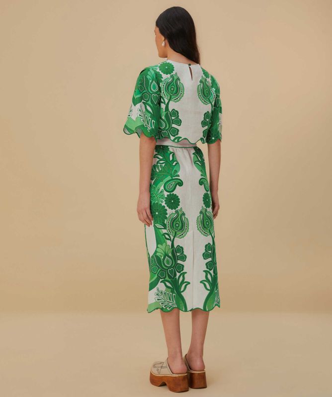 FARM Rio Linen Festival Midi Skirt