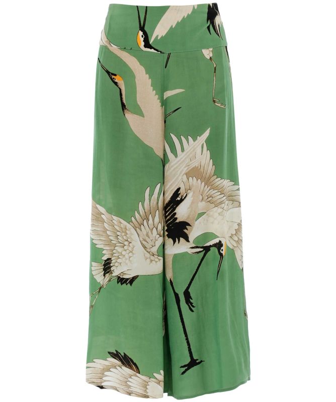 One Hundred Stars Stork Pea Green Crepe Palazzo Trousers