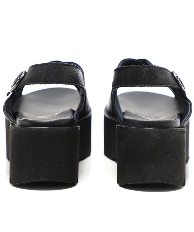 Lofina Black Leather Slingback Platform Sandals | Jules B
