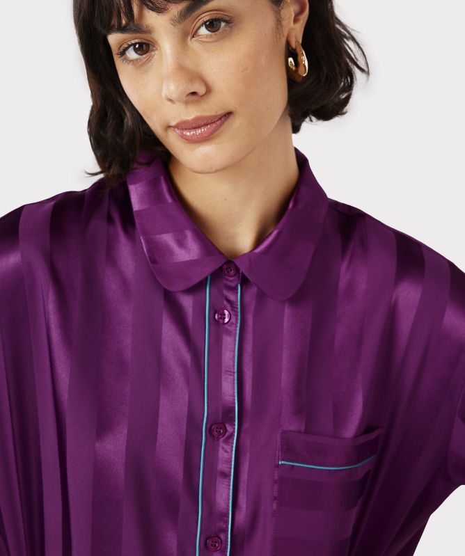 Chelsea Peers Satin Jacquard Stripe Long Pajamas