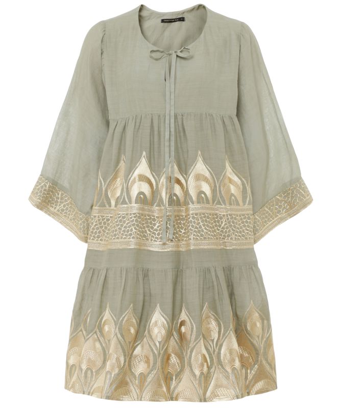 Greek Archaic Kori Phoenix Embroidered Mini Dress