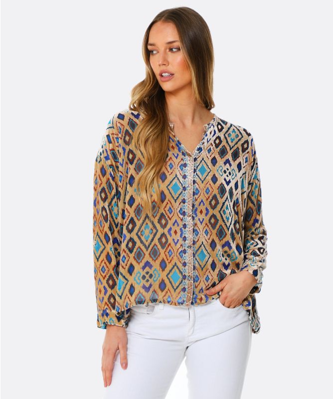 Johnny Was Ikat Button Down Blouse