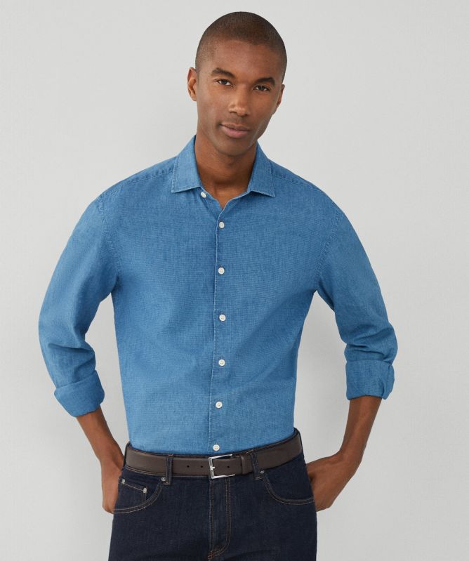 Hackett Slim Fit Linen Houndstooth Shirt