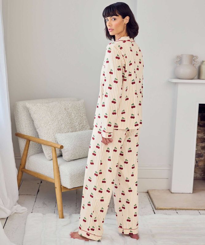 Chelsea Peers Cherry Stripe Print Long Pajamas