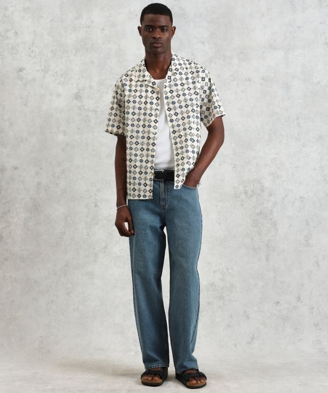 Wax London Seersucker Geo Tile Didcot Shirt