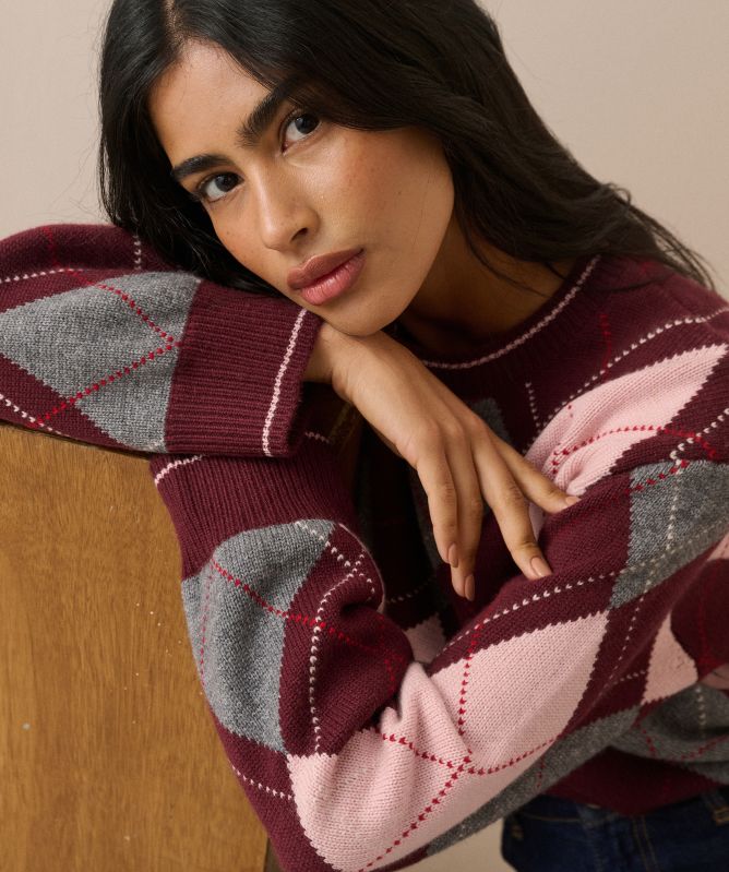 Nobody's Child Argyle Oversized Wool-Blend Sweater
